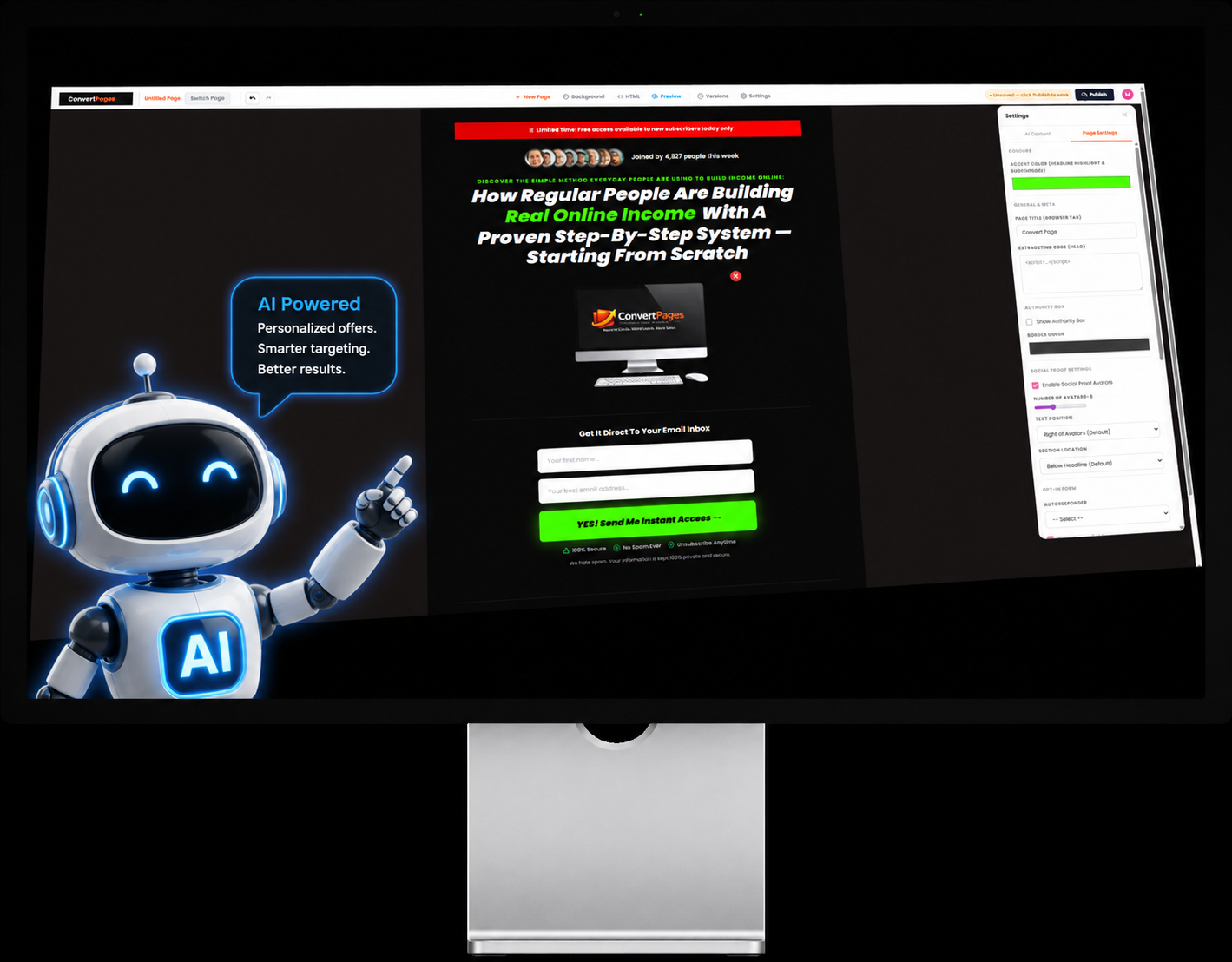 ConvertPages AI Content panel — generate page copy in one click