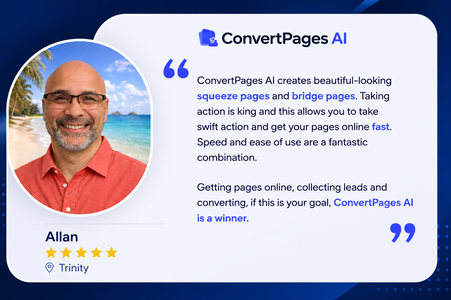 Allan, Trinity — beta tester testimonial